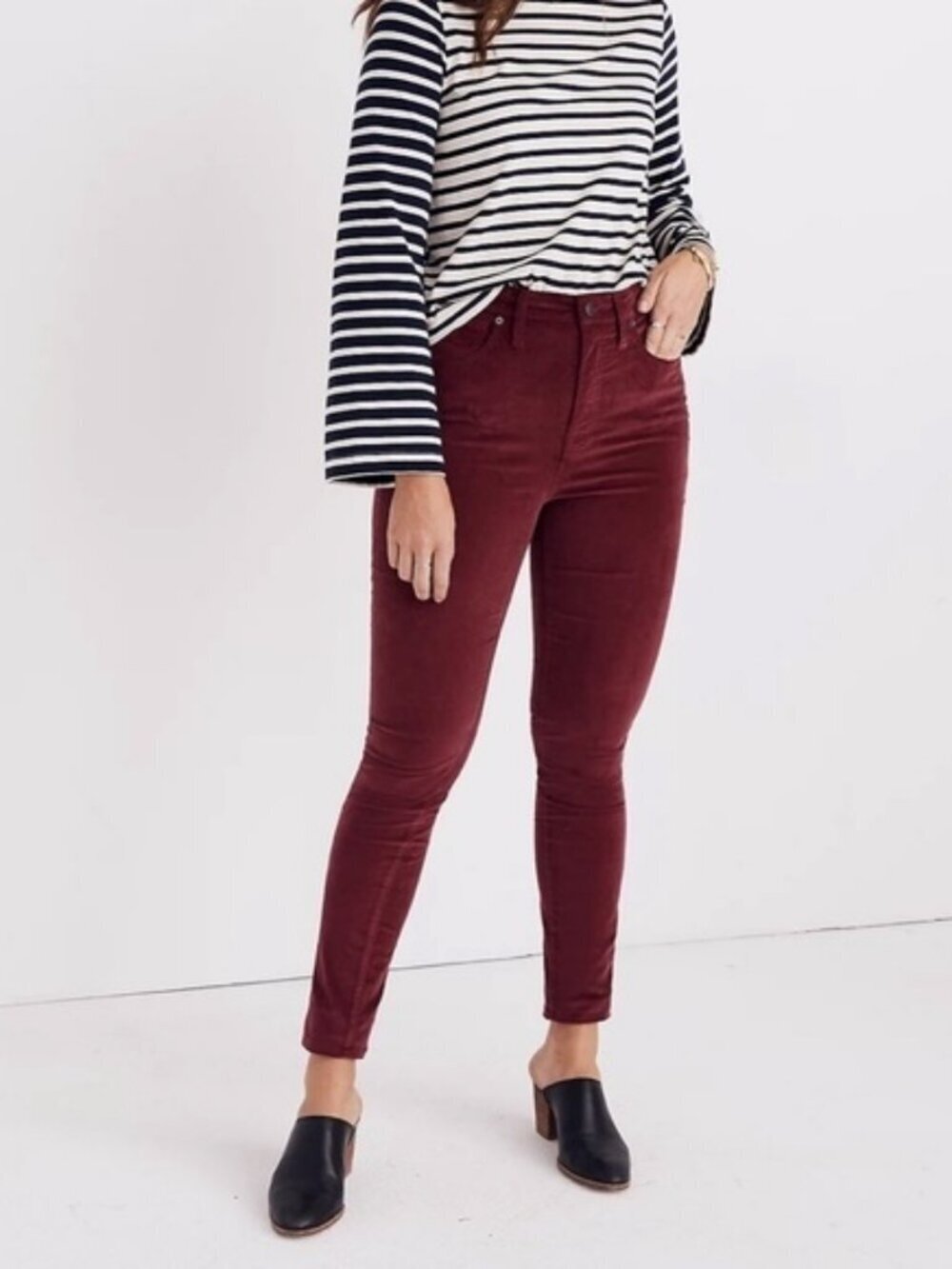 Madewell Stretch Velvet 10" High-Rise Skinny Jeans Maroon Plus Size 36